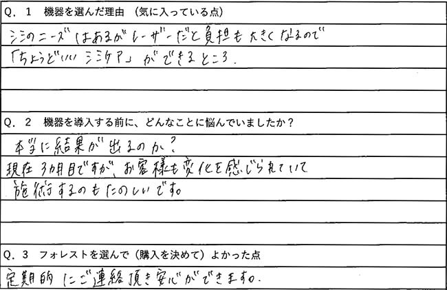 東京　しみず整形形成外科様 アンケート